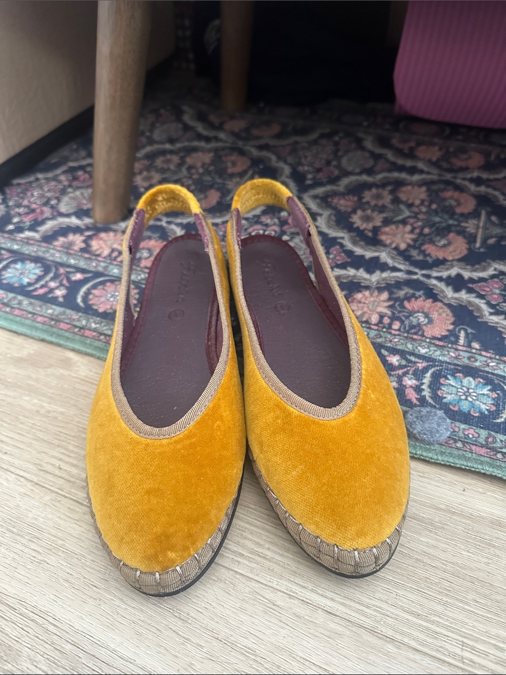 Flabelus Velvet Slingback Flats in Mustard Yellow
